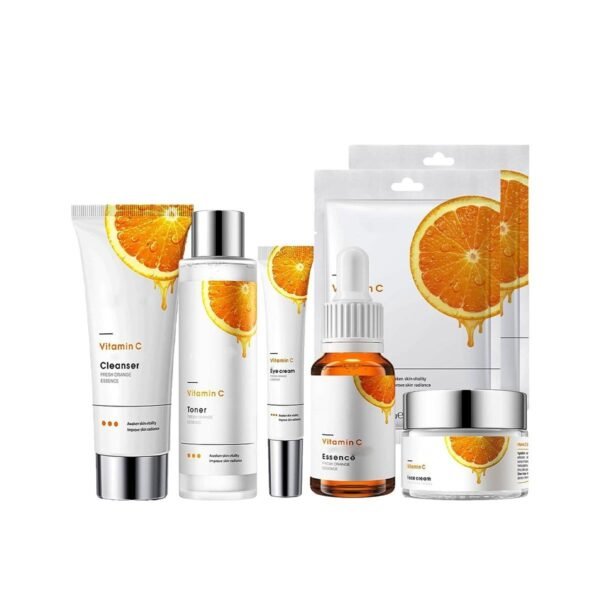 Vitamin C Serum for Face Skincare Set - Vitamin C Serum for Anti Oxidantion Hydrating Serum For Dull, Tired Skin - Vitamin C Serum Includes Cleanser-Toner-Face Serum-Eye Serum-Cream-Mask 2pcs(7PCS)