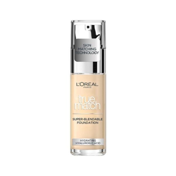 L'Oreal Paris True Match Liquid Foundation, Skincare Infused with Hyaluronic Acid, SPF 17, Available in 40 Shades, 3W, 30 m